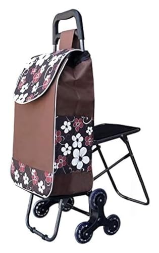 Carrito de la compra plegable con asiento, carrito portátil con ruedas de poliuretano, marco resistente para compras cómodas