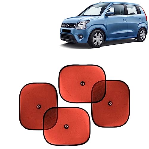Image of KINGSWAY Car Window Curtain Sticky Sun Shades Compatible with Maruti Suzuki Wagon R, (Year 2019 Onwards), Universal Fit Sunshades for Side Window, Rear Window, Red Color, 4 Pieces