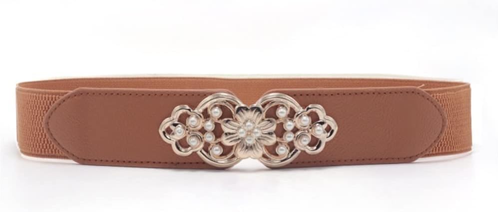 Dress Belts for Women Simple Waist Elastic Ladies Band Decoration Flower Sweater Party Belt Girdle Belt Gift (Color : Beige, Size : One Size)