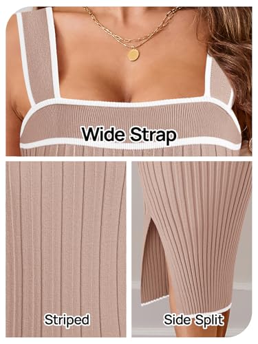 Image of MEROKEETY Womens Summer Striped Bodycon Ribbed Knit Midi Sweater Dress 2026 | Sleeveless Long Tank Dress, Soft, Stretchable, Maternity, Baby Shower, Gender Reveal, Bump Friendly, Beach, Vacation Outfit