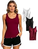 Alizeal 3Pcs Womens Built-in Bra Scoop Neck Tank Tops Sleeveless Camisole Stretch Casual Basic Slim Fit Cami Tee Shirts, 01-M