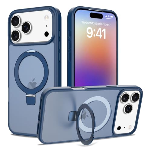Coque iPhone 17 Pro Max bleu rigide en silicone avec anneau magnétique