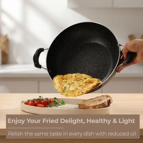 Image of Lifelong Non-Stick Frying Kadai with Glass Lid | 2 Litre & 22 Cm | Induction and Gas Compatible Cookware Kadhai|No Burnt Food |Scratch Resistant for Cooking Curry, Dal, Rice & Biryani(LLKA01, Black)