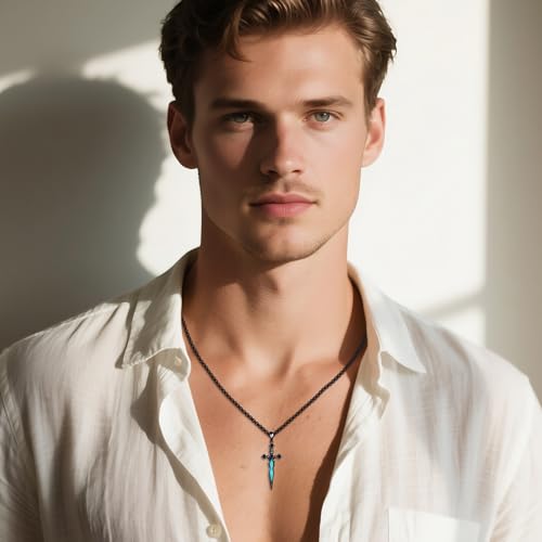 925 Sterling Silver Men's Sword Cross Pendant Necklace for Men, Christian Religious Gothic Jewelry, Gift for Him2