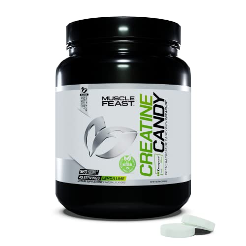 Muscle Feast Vegan Creatine Monohydrate, Gluten-Free Creapure Candy, Lemon Lime, 360 Tabs