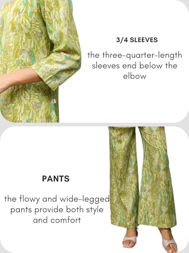 Image of GRECIILOOKS Co-ord Set for Women Stylish | Kurtis | Anarkali Viscose Printed Kurta & Straight Pant Sets | Festive Ethnic Indian Traditional Outfit for Functions & Puja | 3 /4 Half Sleeve