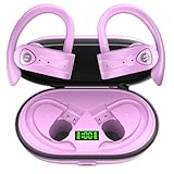 Bluetooth Headphones Noise Canceling 4 Mics Clear Call Stereo Bass Sound 60H Playtime Wireless Charging Case Over Ear Earphones LED Digital Display Headset with Earhooks for Sports Running Workout Gym