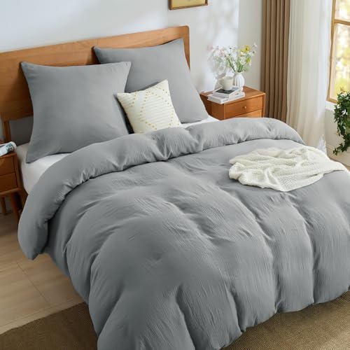 BEDELITE Musselin Bettwäsche 200x200 3teilig Baumwolle, Grau, ÖKO-TEX | Sommer Bettwäsche-Sets mit Reißverschluss, Bettbezug 200x200cm mit 2 Kissenbezüge 80x80 cm, weiche und atmun