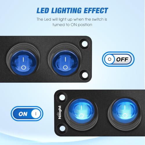 Image of Nilight 5 Gang Rocker Switch Panel IP67 Waterproof 12V /24V On /Off Blue