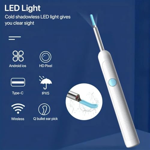 Image of AIXMEET Earocam Earwax Removal Tool Kit with HD Camera WiFi Connection & 6 LED Lights Endoscope Tool Ear Cleaner Tool Set of 8, Otoscope with Light for iOS & Android Kids Children Adults Gift Gadget