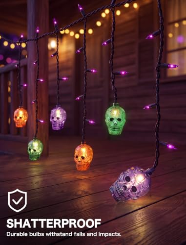 SUNSGNE 7FT 50 Count LED Halloween Skull Curtain Lights, Plug-in $13.22 AC - image 4