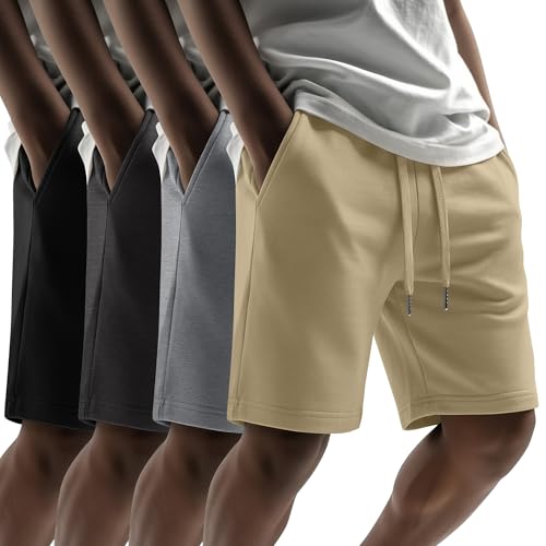 Yearntown 4 Pack Men‘s Athletic Shorts Pockets 9 Inch Sweat