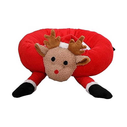 Hileyu Small Dog Bed Cute Reindeer Pet Bed Washable Cat Bed Soft Cosy Plush Warm Cat Bed Pet Sleeping Bed for Puppy Hamster Guinea Pig Dogs Cats Kittens Rabbits