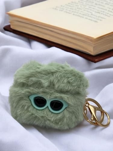 Image of SE HUB Airpods Pro 2 Case Cover Keychain for 2Nd Generation Fur Eye Design Shock Proof 360-degree Protection Case Cover Soft Skin Silicone Compatible 3D Design Headphones Case (Instagram)- Green