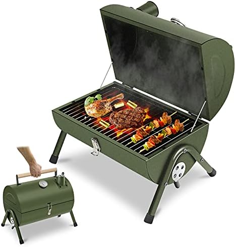 ACWARM HOME Portable Charcoal Grill, Small BBQ Smoker Grill, TableTop Barbecue Charcoal Grill for Outdoor Camping Garden Backyard Cooking Picnic Traveling (Green)