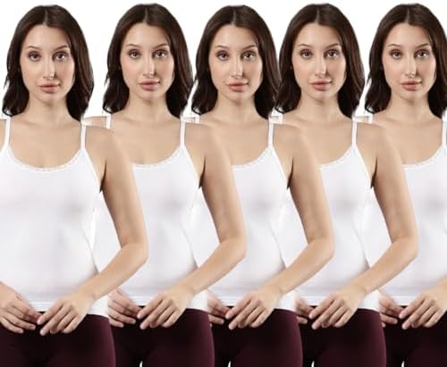 Rupa Jon Solid Camisole for Women | 100% Cotton Fabric | Regular Fit | Women's Innerwear | Pack of 5