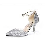  DEBAIJIA Donna Scarpe col Tacco Paillettes 6CM Tacco Alto Scarpe da Sposa Festa 35.5 EU Argento (Dimensione Tag-35)