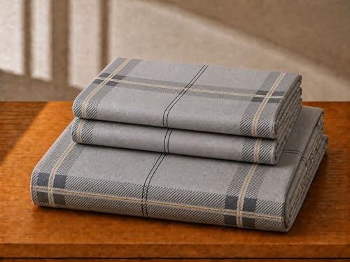 Image of Castiqa 400 TC Cotton Feels All Over Elastic Fitted Bedsheet Set Perfect Upto 10inch Mattress with 2 Matching Pillow Covers Size-18x28inch (Queen Size 60x78, Grey Check)
