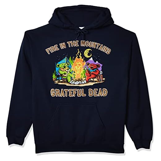 Liquid Blue Men's Plus Size Grateful Dead Fire in The Mountain Dancing Bears Pullover Hooded Sweatshirt, Navy, X-Large