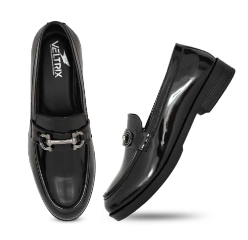 Image of VELTRIX Men's Premium Patent Leather Finish Formal Loafers | Horsebit Buckle Slip-On Shoes | Comfortable Office, Party, Wedding & Business Dress Shoes Aldo Plain Patent