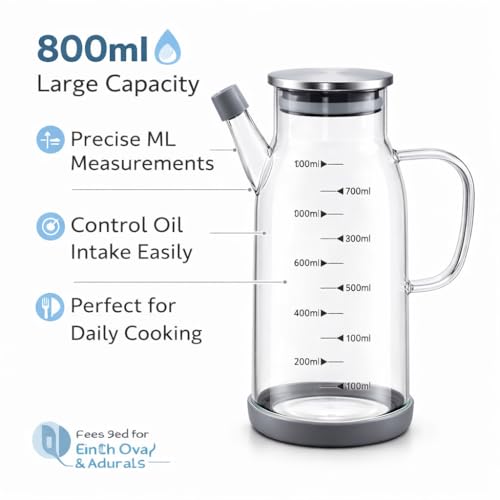 Image of Glass Oil Dispenser Stoppers Bottle Spout free Glass Oil Bottle Cooking Oil Dispenser with Handle Pack of 1 Oil Bottle (800ml)