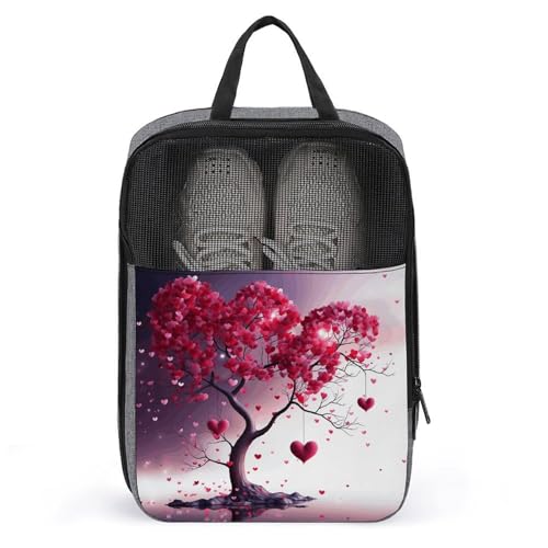 Sac à chaussures suspendu gris avec imprimé cœurs et feuilles élégant