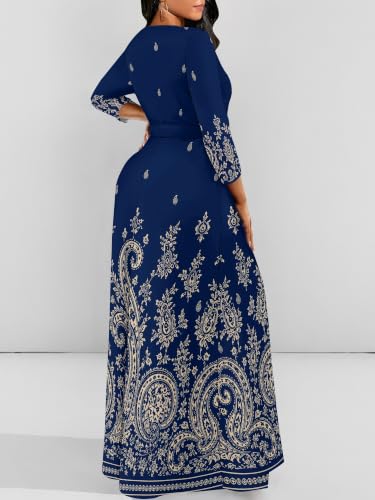 Image of PinkPatty Women's Plus Size V Neck 3 /4 Sleeve Wrap Maxi Dress with Belt