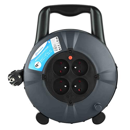 electraline 28907 enrouleur rallonge ménager domestique section de câble3g1mm², 15mt, 4 prises 16a