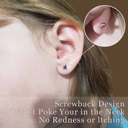 8 Pairs Screw Back Earrings for Girls - Toddler Earrings in Surgical Steel, Hypoallergenic with Heart, Pearl, Star & Cubic Zirconia Flat Back Studs4