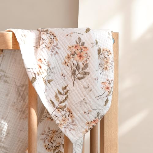 Image of lulumoon Muslin Swaddle Blankets for Baby: Soft Cotton Newborn Receiving Blankets - Floral Print Nursery Gift Set for Baby Girls(White Flower)
