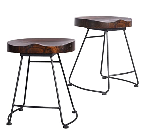 Gwarez Set Of 2 Rustic Saddle Seat Barstools With Tubular Metal Base,Retro Country Style Bar Chair,Kitchen Island Stool,Easy Assembly I Backless,With Footrest,18.5Inch #TOP2