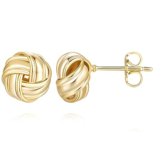 14K Gold Stud Earrings for Womens Stud Earrings Small Round Knot Earrings Studs Twisted Hypoallergenic Earrings