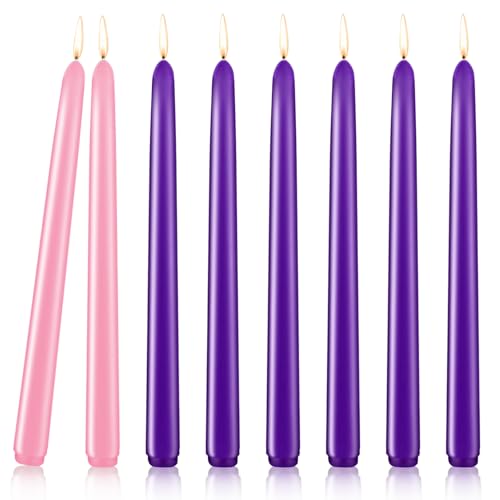 Christmas Advent Taper Candles, Unscented, for Seasonal Celebrations, Holidays, Churches, Festivals, Parties (8-6 Purple, 2 Pink Packages) 10 in.