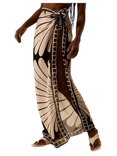 GORGLITTER Women's Floral Print Mesh Swim Sarong Bow Tie Side Summer Bikini Swimsuit Beach Coverups Skirts 2025