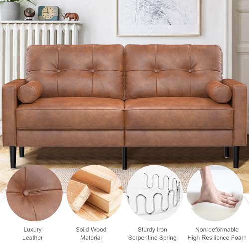 Aotumm Ciort 2-Sitzer-Sofa Modern Dick Gepolstert 2 Kissen Komfortables Leder Sofa mit 2 Staufächern für Wohnzimmer Schlafzimmer Büro Einfach zu montieren Klein