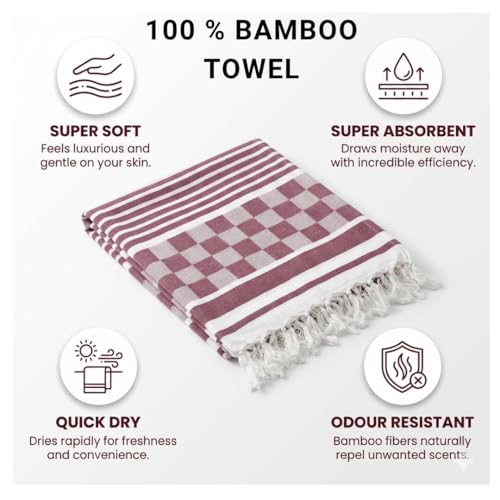 Image of 100% Bamboo Towels, Bamboo Towels for Bath, Towels for Bath Men - Ultra Soft, Lightweight, Quick Dry, Super Absorbent, Eco-Friendly Bath Towel (64x168 cm)(Maroon)