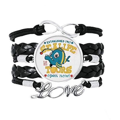 Bracelet en cuir torsadé ajustable avec charms poisson et lanterne colorée haute résistance