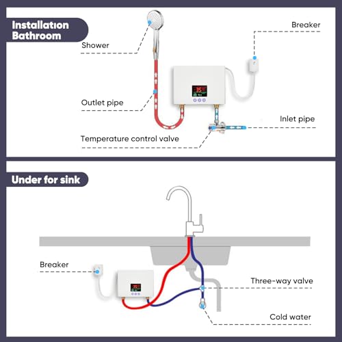 Mini Durchlauferhitzer,Elektrischer Durchlauferhitzer, Durchlauferhitzer klein mit LED-Temperaturanzeige,Durchlauferhitzer Küche 220V,Plug-and-Play druckfester Durchlauferhitzer(3KW) [Energieklasse A]