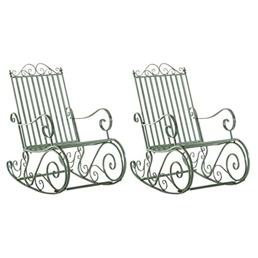 CLP Set De 2 Mecedoras De Hierro Smilla I Sillones De Exterior En Estilo Rústico I Mecedoras para Jardín o Balcón, Color:Antiguo-Verde