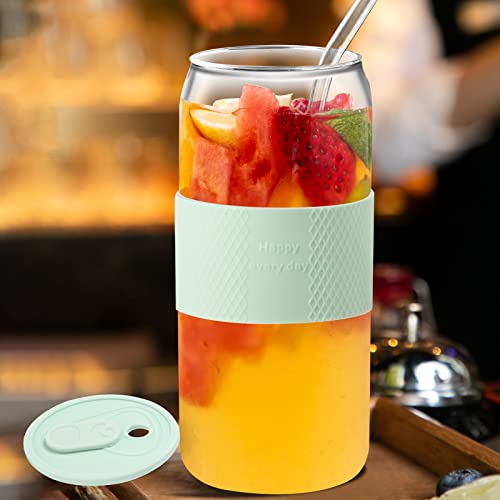 Vozoka 20Oz Glass Tumbler With Silicone Lids And Sleeve, Iced Coffee Cup Reusable, Travel Water Bottle, Wide Mouth Smoothie Cups, Soda Can Shaped, Hot Tea (Sky Blue) #TOP1