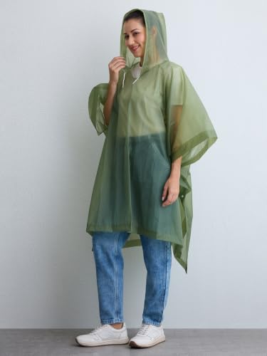 Image of Citizen Eco-Friendly EVA Poncho Raincoat for Men & Women, Lightweight Waterproof Coat with Hood, Adjustable Drawstring, Button Closure Outdoor Rainwear