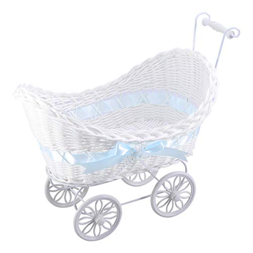 PRETYZOOM 1pc Ratton Stroller ????? Doll para Mujer Babyboy Carriage Wicker Shower Candy Boxes ???? Toy Stroller Ornaments Ratton Stroller Cane Tricycles Blue