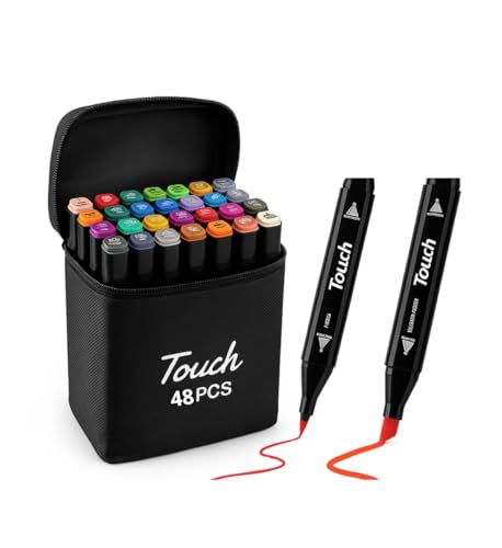 Kit Canetinhas Touch 36 48 60 80 Cores Canetas Profissionais Ponta Dupla Marcador Para Colorir Bobbie Goods Pintar Desenhos e Escolar com Estojo (48)