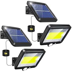 Lámpara Foco Led Con Sensor De Movimiento Luz Solar Exterior, 2 Paquetes Focos LED con Sensor de Movimiento Lampara 120° lluminación IP65 Impermeable Potentes para Jardin Garaje Terraza