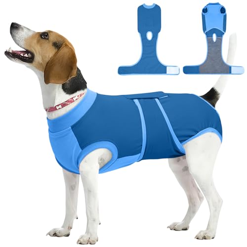 Image of Kuoser Dog Recovery Suit, Female /Male Post-Surgery Anti-Licking Pet Surgical Suit, Blue, Medium, Cotton and Spandex Blend, All Breed Sizes, Adult, All Seasons