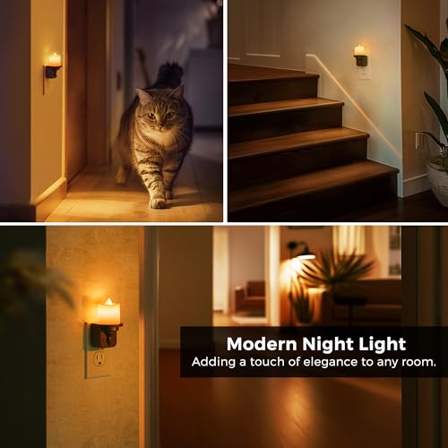 Image of L LOHAS LED Candle Night Light, Amber Night Lights Plug into Wall | Flameless Candle Nightlight with Light Sensor, 0-100LM Dimmable Vintage Decorative Night Light for Hallway Bedroom, 2Pack