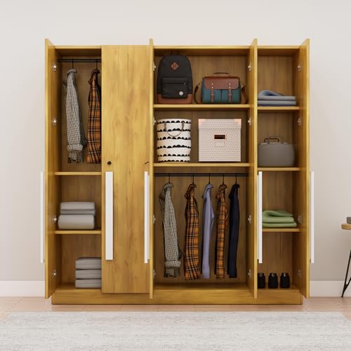 Image of Bniture 5 Door Wardrobe for Bedroom with Lockable Door & Hanging Space | Almirah for Clothes with Elevated Bottom Base | Wardrobe for Storage Cupboard | 3 Years Warranty (Giant Wood, 5 Door)
