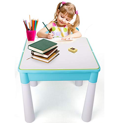 Burgkidz Kids 5-In-1 Multi Activity Table Set - Building Block Table With Storage - Play Table Includes 1 Chair And 130 Pieces Compatible Large Bricks Building Blocks For Ages 2 And Up (Blue) #TOP7
