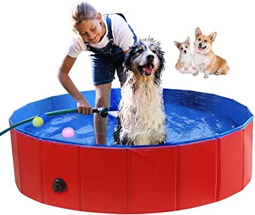 Red Foldable Hard Plastic PVC Dog Pet Swimming Pool, Backyard Collapsible Kiddie Pool Plastic, Outdoor Baby Bath Tub, Plastic Portable Pool for Large Small Dogs Cats and Kids (XL)