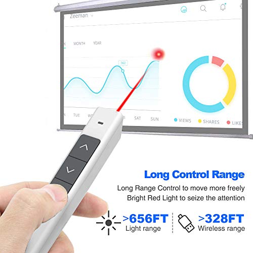 KNORVAY N26 Wireless Presenter with Laser Pointer 300 FT, 2.4GHz Presentation Clicker for Powerpoint Presentation, PPT Powerpoint Clicker for Presentation Remote Google Slide Clicker